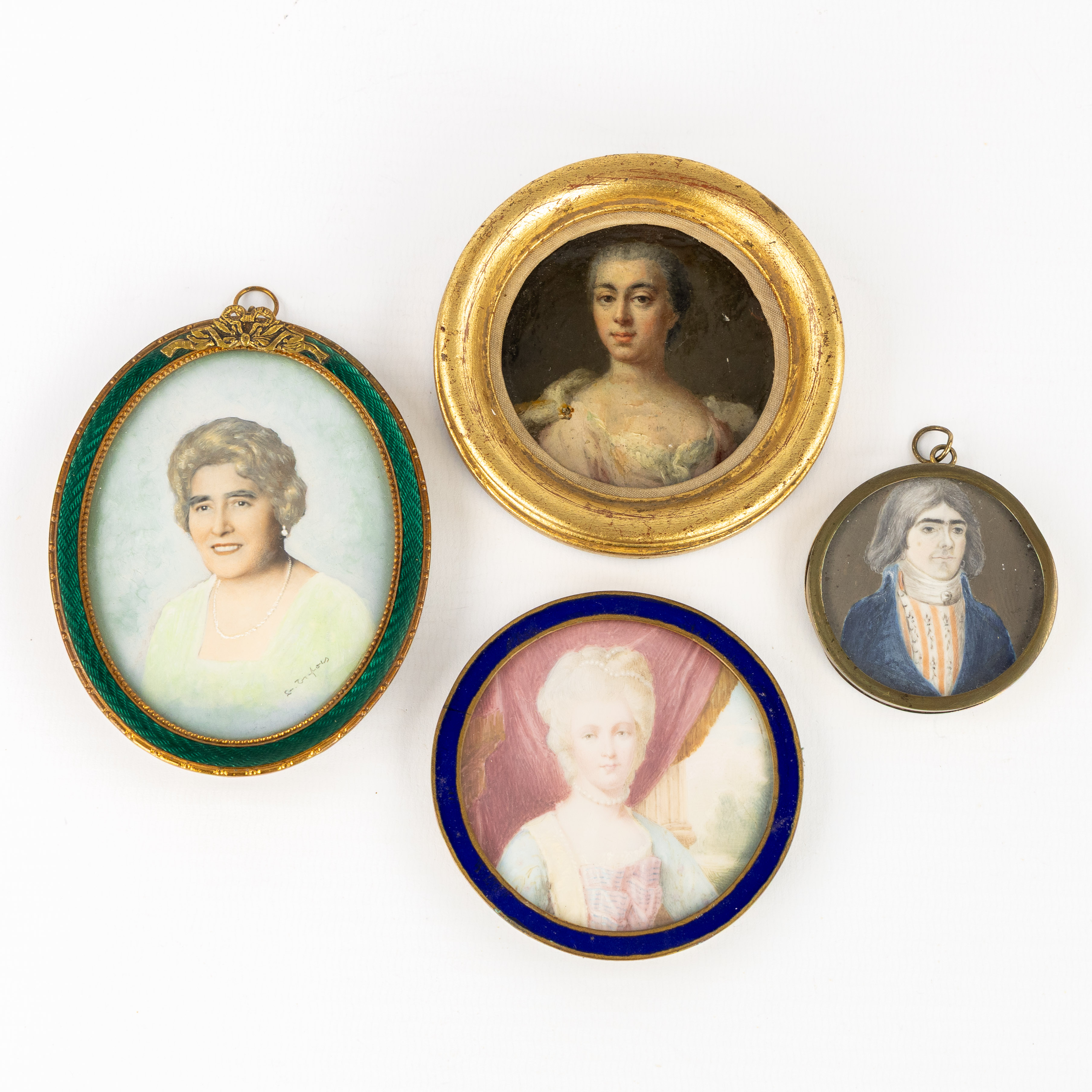 Four miniature portrait paintings, oil and watercolour, 18th to early 20th C. (L:7.5 x H:9.5 cm)